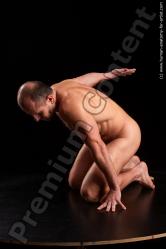 Nude Man White Kneeling poses - ALL Muscular Bald Brown Kneeling poses - on both knees Standard Photoshoot Realistic